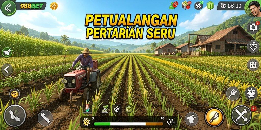 Screenshot gameplay 988BET yang menunjukkan aktivitas bertani.