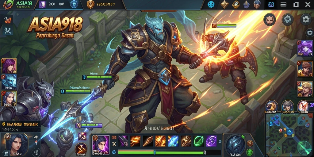Screenshot gameplay epik ASIA918 dalam pertempuran antar tim.