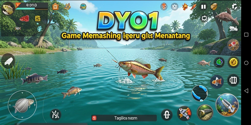 Tampilan gameplay DYO1 dengan aksi memancing yang mendebarkan.