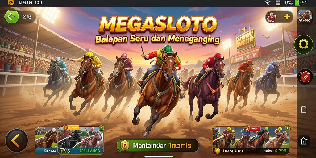 Tampilan gameplay seru di MEGASLOTO dengan balapan mendebarkan.