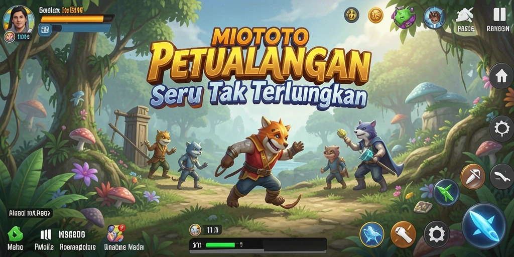 Screenshot utama menunjukkan gameplay seru MIOTOTO dalam dunia petualangan.