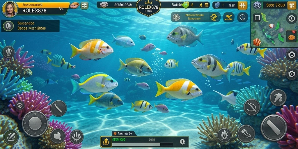 Screenshot gameplay ROLEX878 menampilkan aksi menembak ikan yang seru.