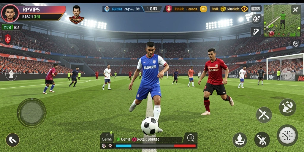 Gameplay RPVIP5 yang seru dan mendebarkan dalam pertandingan sepak bola.