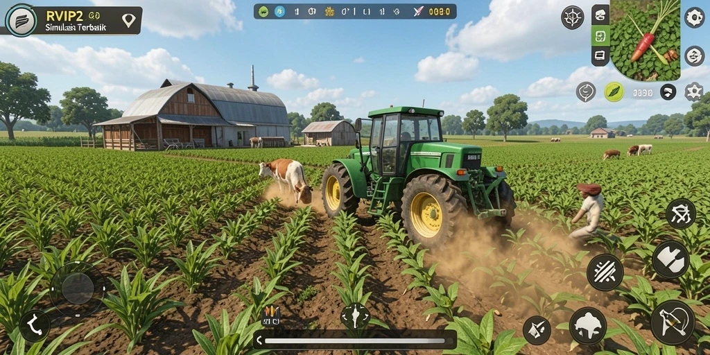 Screenshot gameplay RVIP2 menampilkan aktivitas pertanian yang menarik.