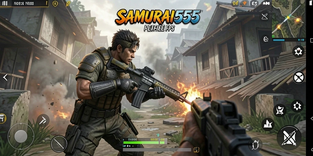 Tangkapan layar dari aksi mendebarkan dalam SAMURAI555.
