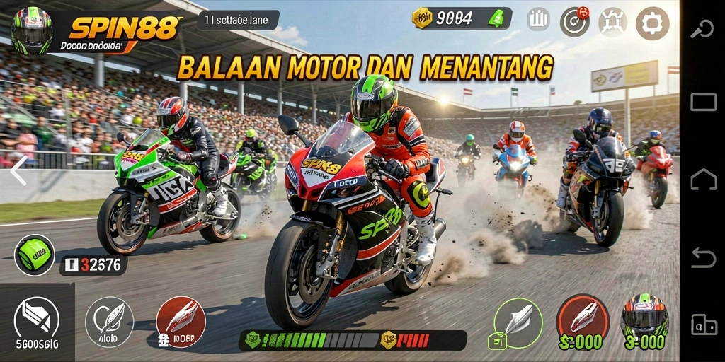 Gameplay seru SPIN88 dengan balapan motor yang intens.