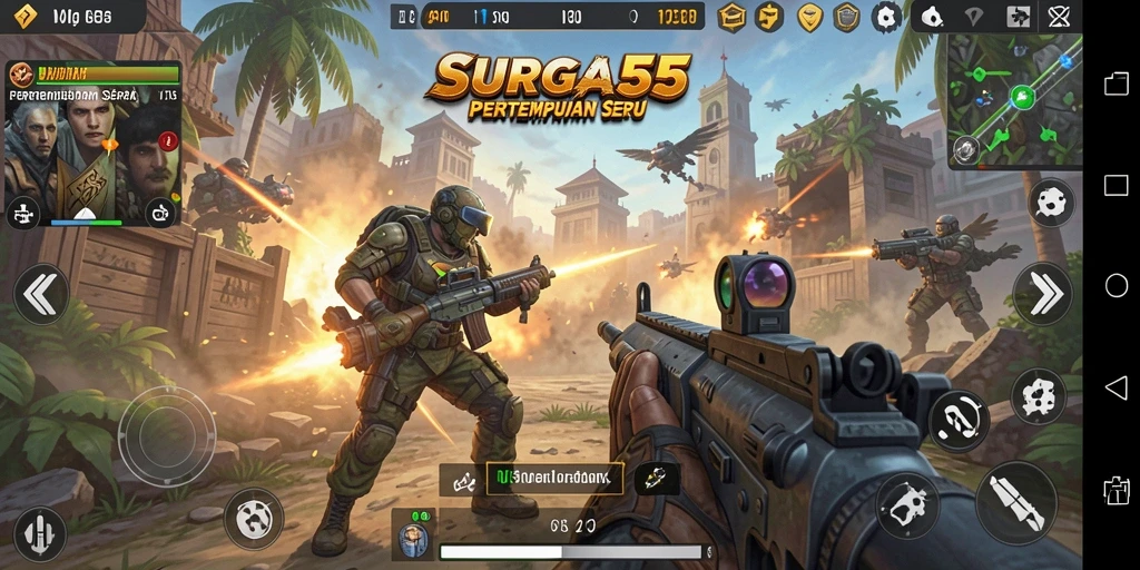 Screenshot SURGA55 menampilkan pertempuran TPS yang intens dan grafis menawan.
