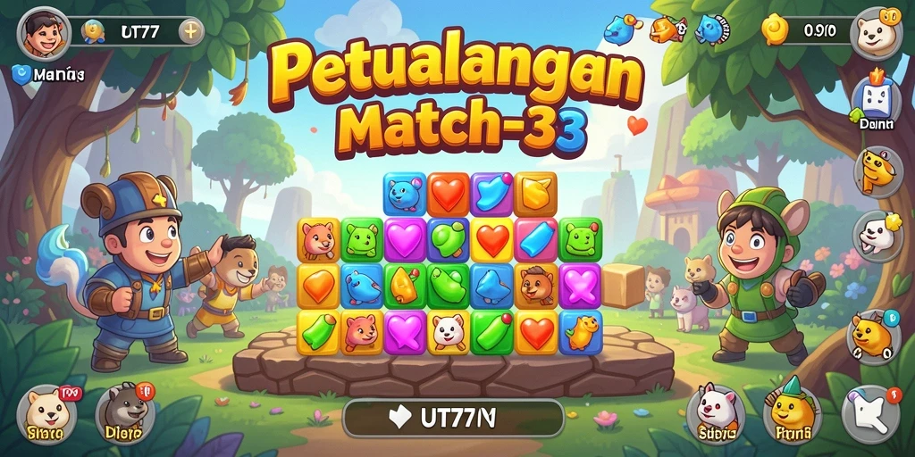 Tangkapan layar UT77 yang menunjukkan aksi seru dalam gameplay Match-3.