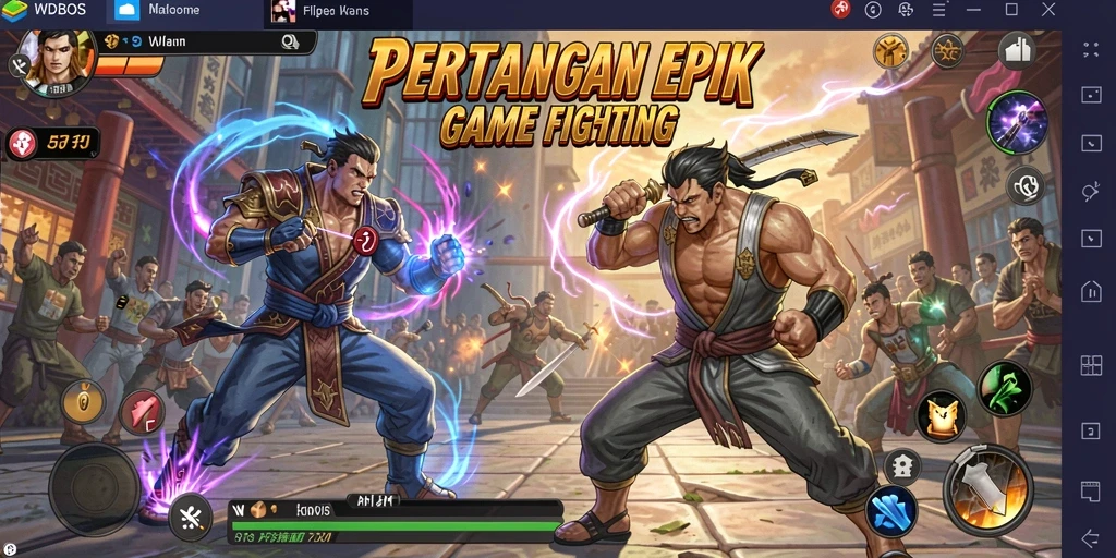 Tangkapan layar utama WDBOS menampilkan pertarungan seru dan aksi yang intens.